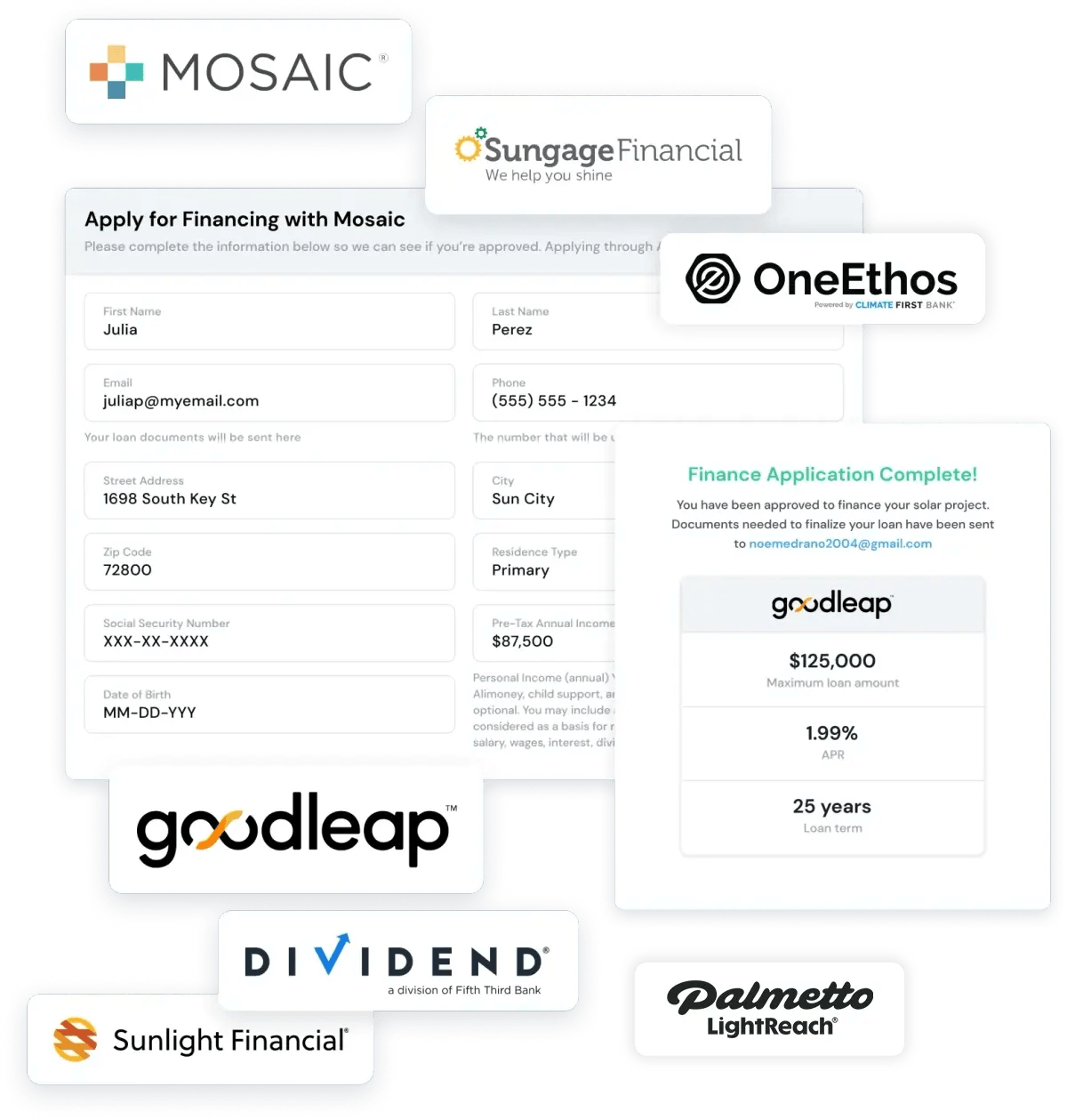 Enerflo Lendflo integrates with the top 5 solar lending companies to provide efficient financing options, applications, approvals and document signing.