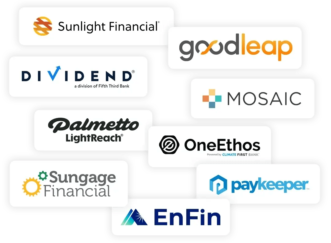 Enerflo integrates with the Top 5 Solar Lenders and has the deepest integrations on the market, making lending easy and enabling reps to get their customers to NTP faster -- all through Lendflo.
