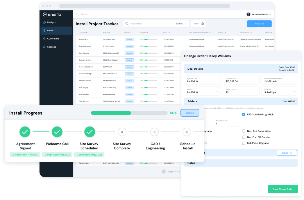 Use Enerflo Project Management features out of the box or integrate with your favorite CRM to power your project management data.