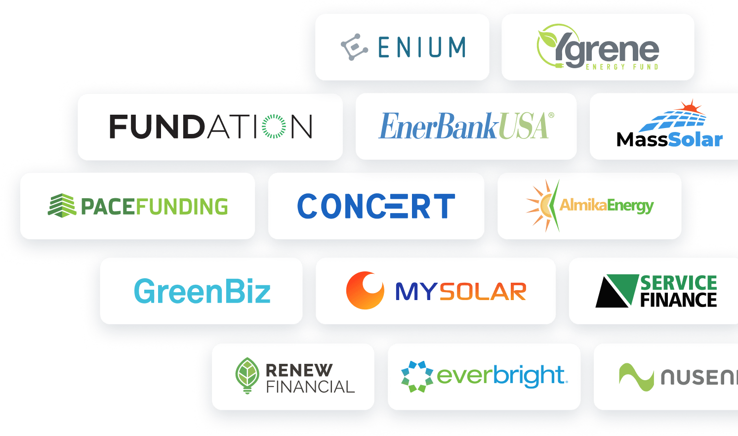 Non-integrated solar financing lenders logos.