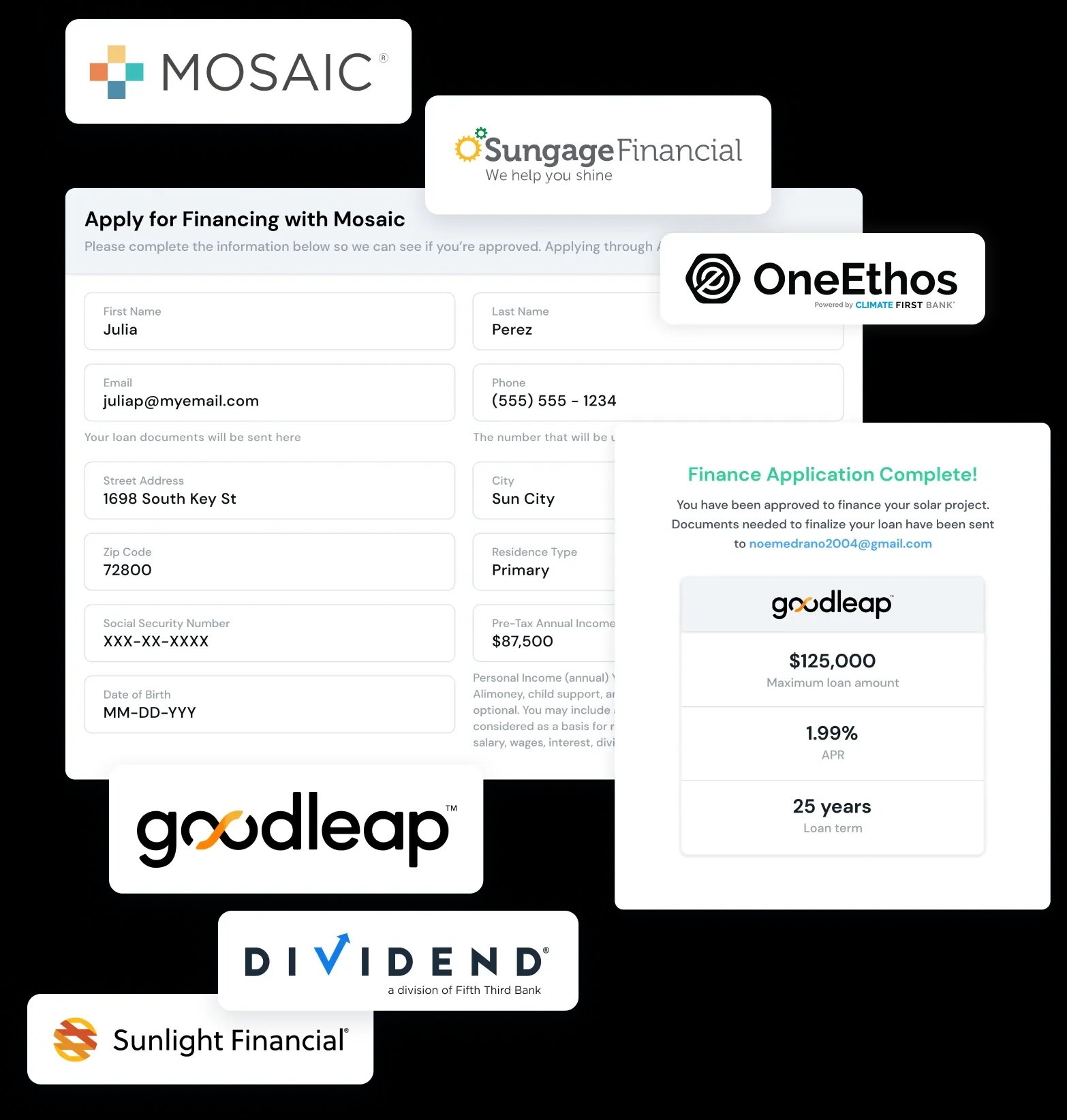Enerflo Lendflo integrates with the top 5 solar lending companies to provide efficient financing options, applications, approvals and document signing.