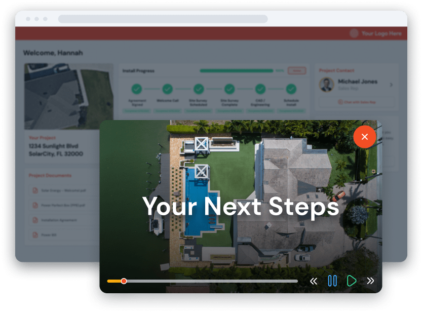 Once the deal is closed, the Enerflo Customer Portal transforms to give your customer a view of the project and what’s next.