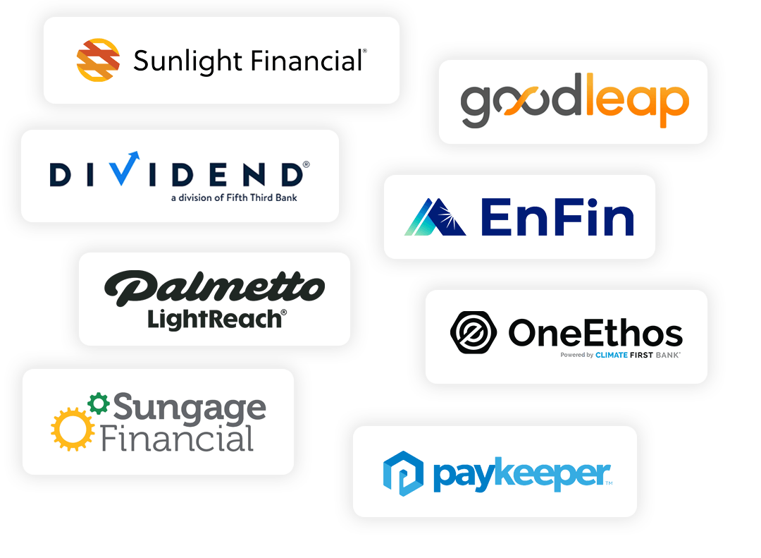 Enerflo integrates with the Top 5 Solar Lenders and has the deepest integrations on the market, making lending easy and enabling reps to get their customers to NTP faster -- all through Lendflo.